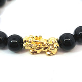 Black Onyx Bracelet 10mm with Gold-Plated Pixiu Charm