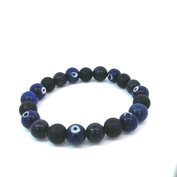 Evil Eye & Matte Black Onyx Bracelet 10mm