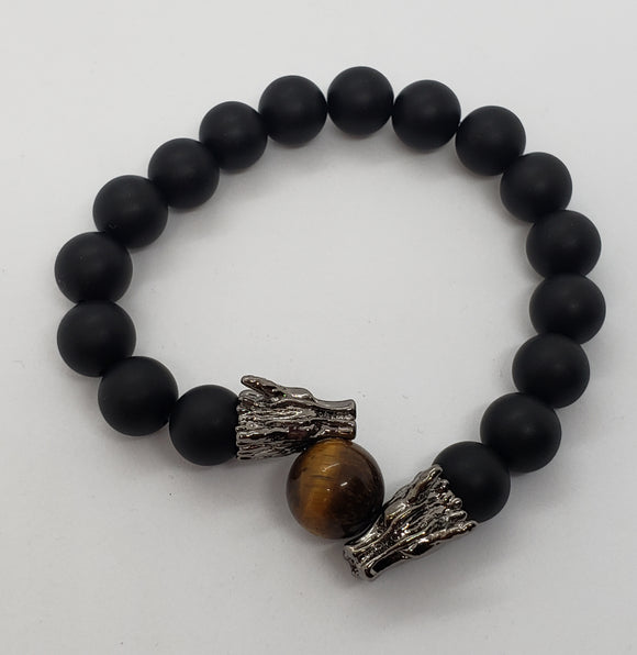 Matte Onyx and Tiger Eye Dragon Bracelet